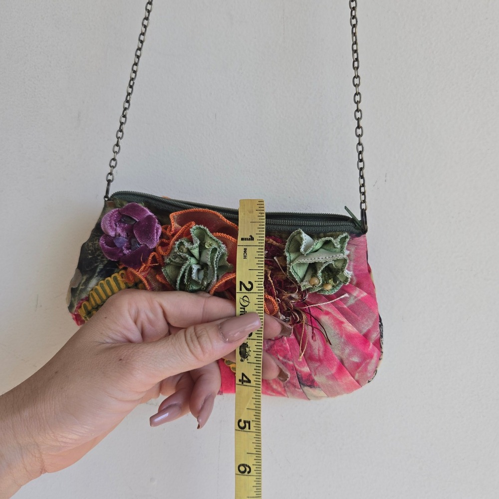 Vtg Mary Frances Small Floral Crossbody Bag Womens Pink Green 3D Flowers - Picture 5 of 7